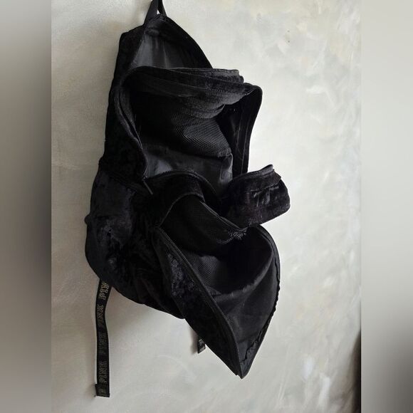 Victorias Secret Pink Logo Velvet Large Campus Backpack Bookbag Black Full Size - Picture 9 of 14